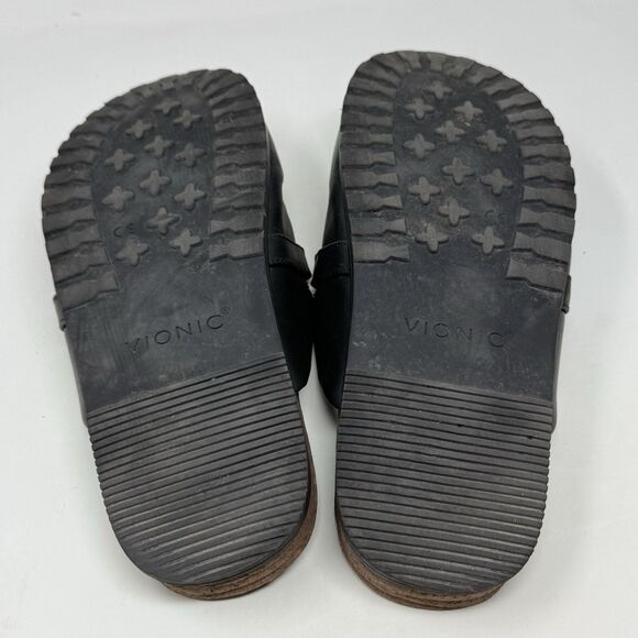 Vionic Georgie Mules Womens 8 Black Leather Silver Chain Slip On Comfort Flats - Picture 12 of 15